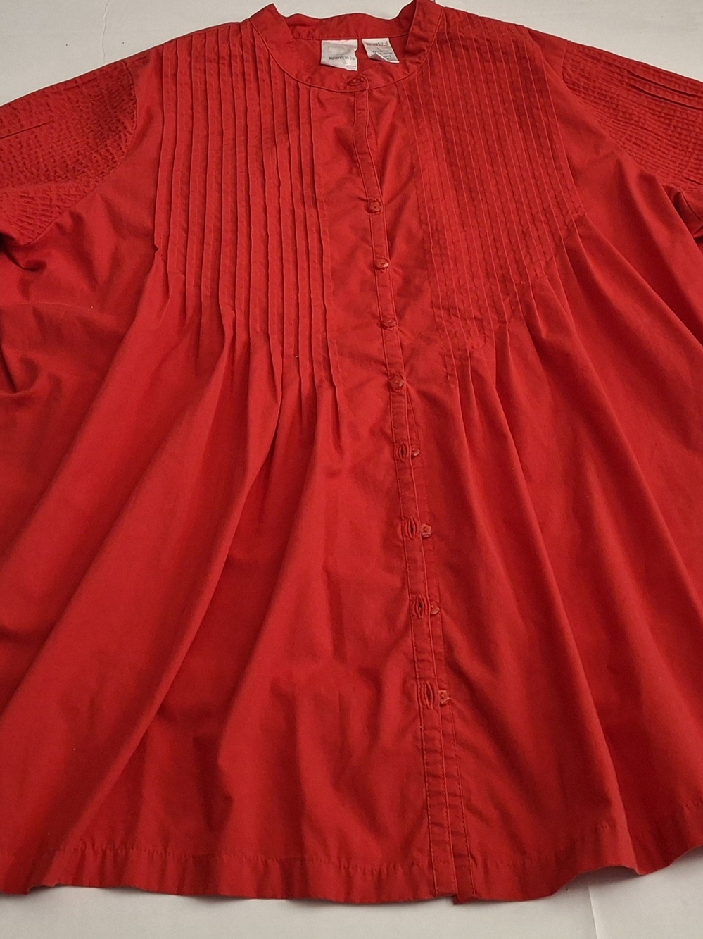Roamans Red Pintuck Button-Front Blouse